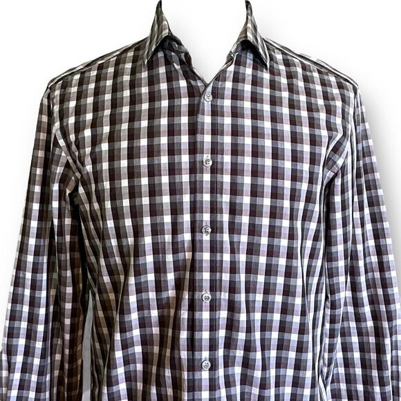 Todd Snyder Mens Button Up Shirt Sz 16 34/35 Gray Check Plaid Cutaway Collar - Picture 2 of 6